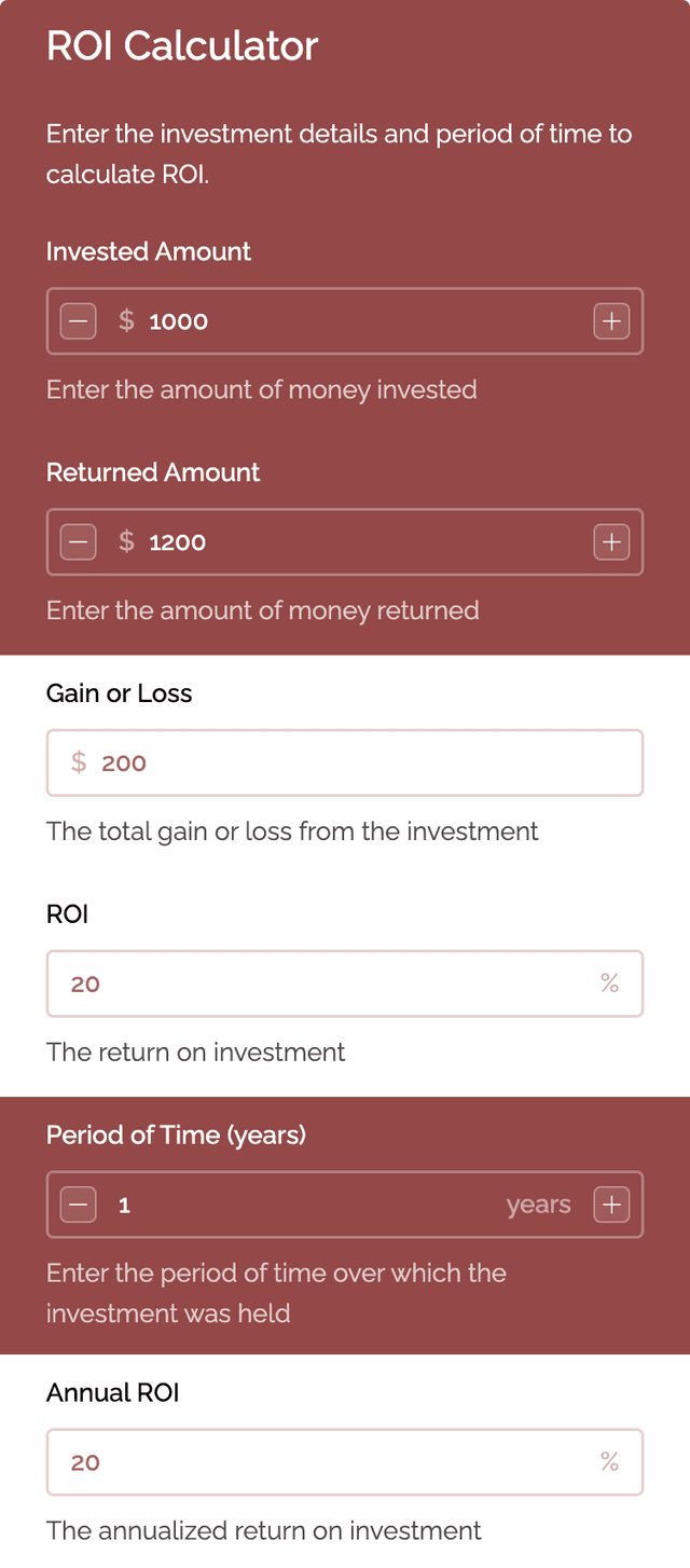 ROI Calculator template - Made by ActiveCalculator