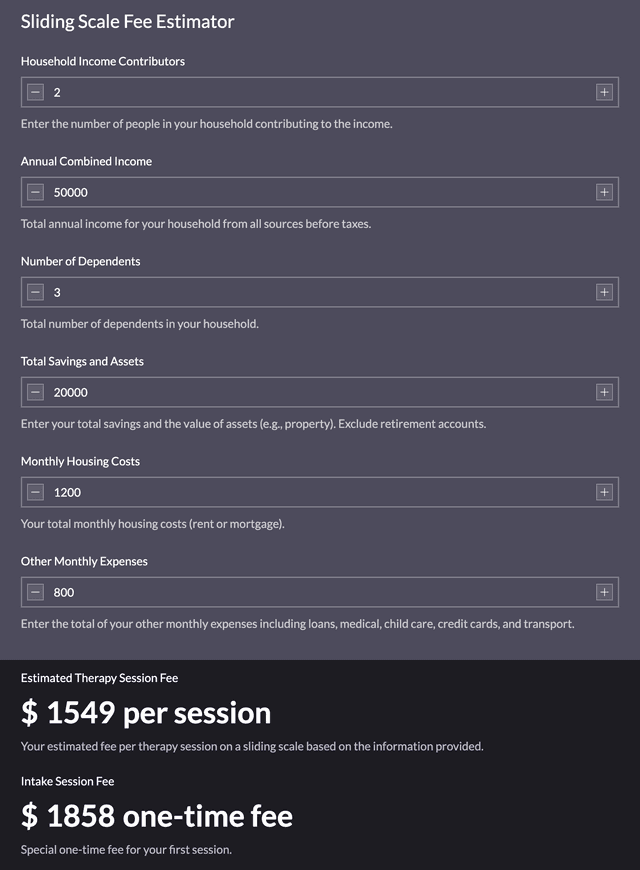 Sliding Scale Fee Estimator template - Made by ActiveCalculator