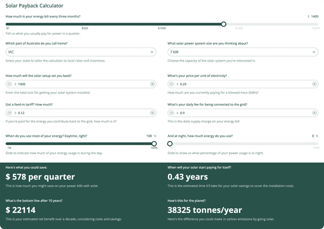 Solar Payback Calculator template - Made by ActiveCalculator