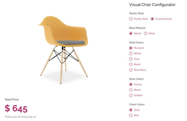 Visual Chair Configurator template - Made by ActiveCalculator