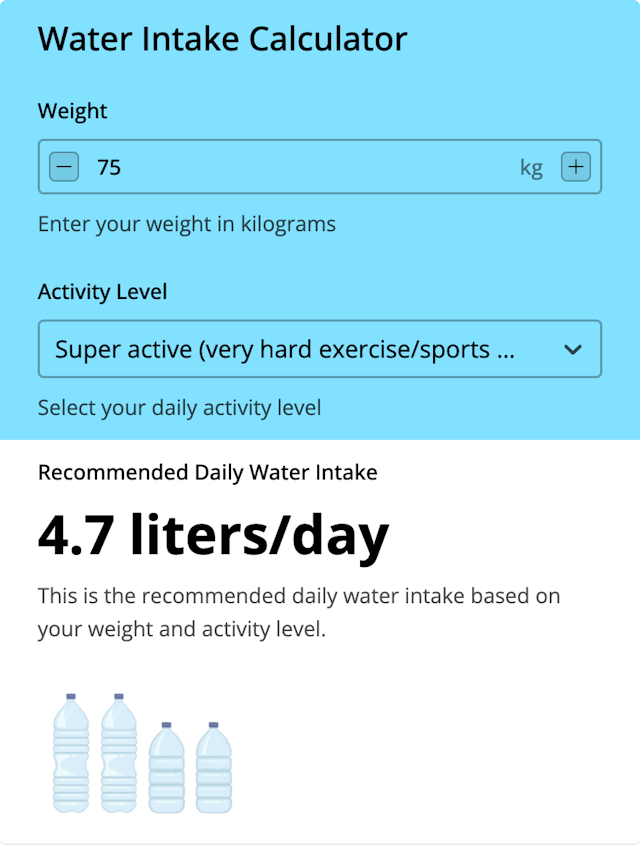 Water Intake Calculator template - Made by ActiveCalculator