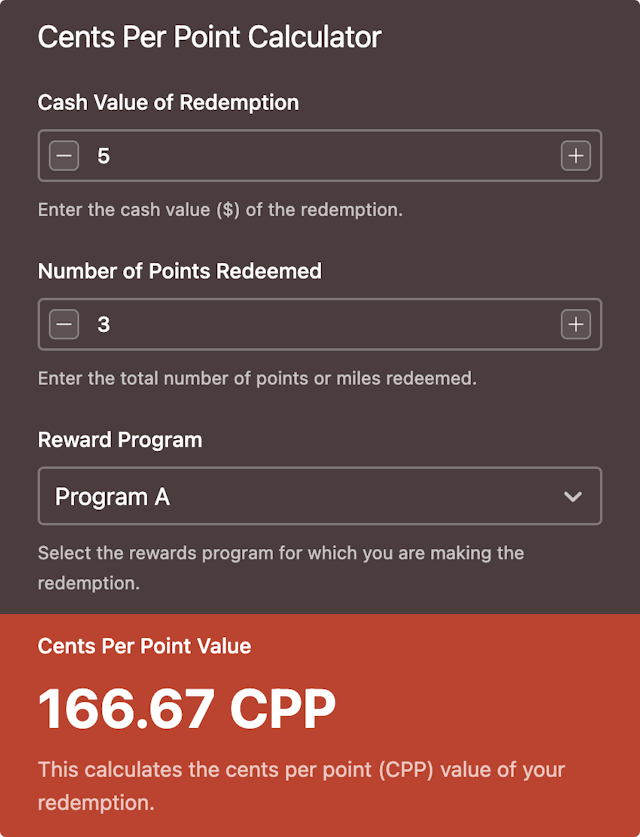 Cents Per Point Calculator template - Made by ActiveCalculator