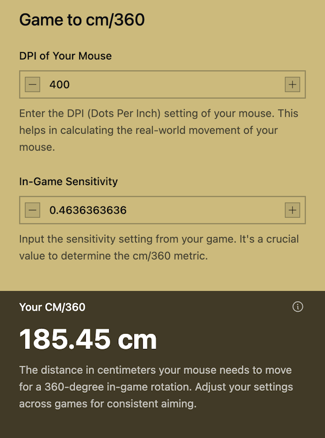 Game to cm/360 - ActiveCalculator template - Made by ActiveCalculator