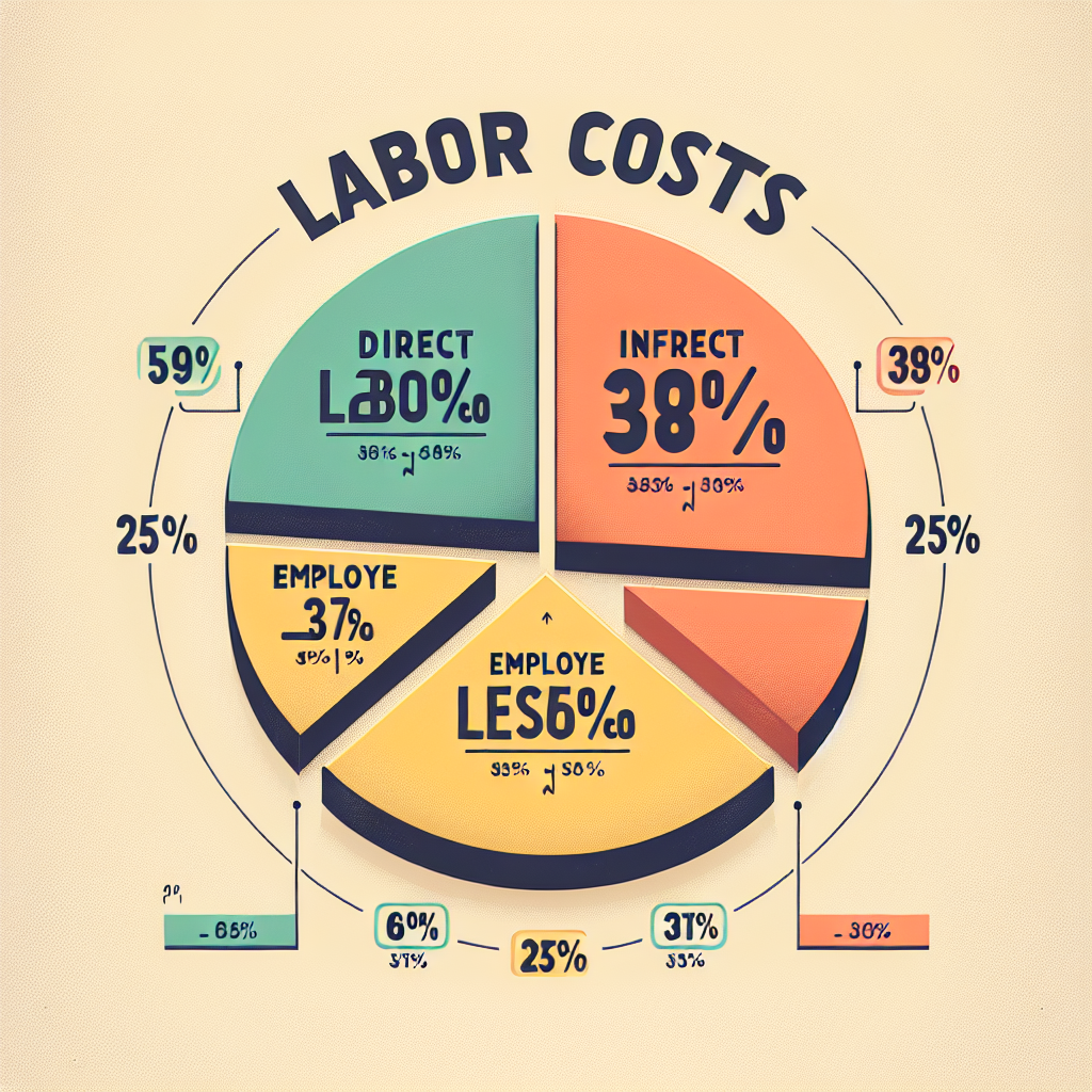 A pie chart showing the breakdown of a company's labor costs, including direct labor, indirect labor, and employee benefits