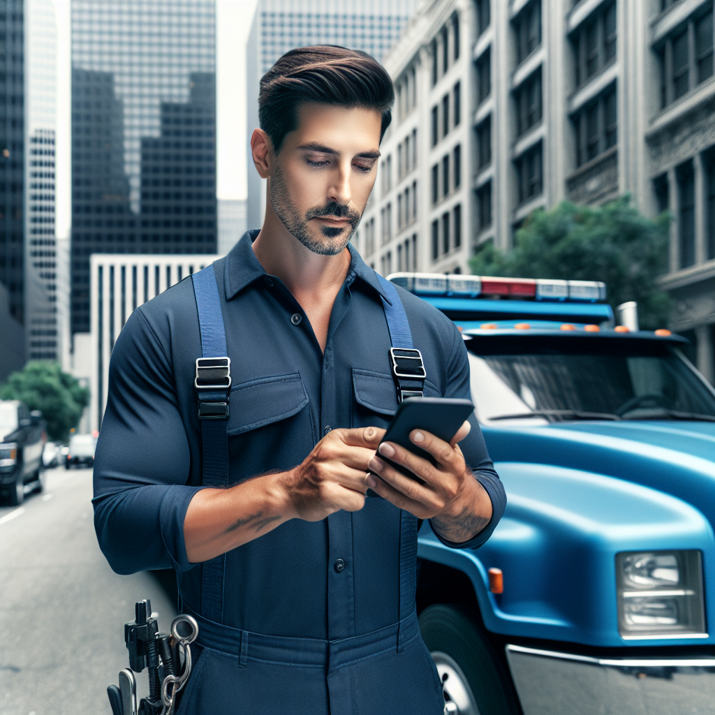 A tow truck driver using a smartphone to manage online leads