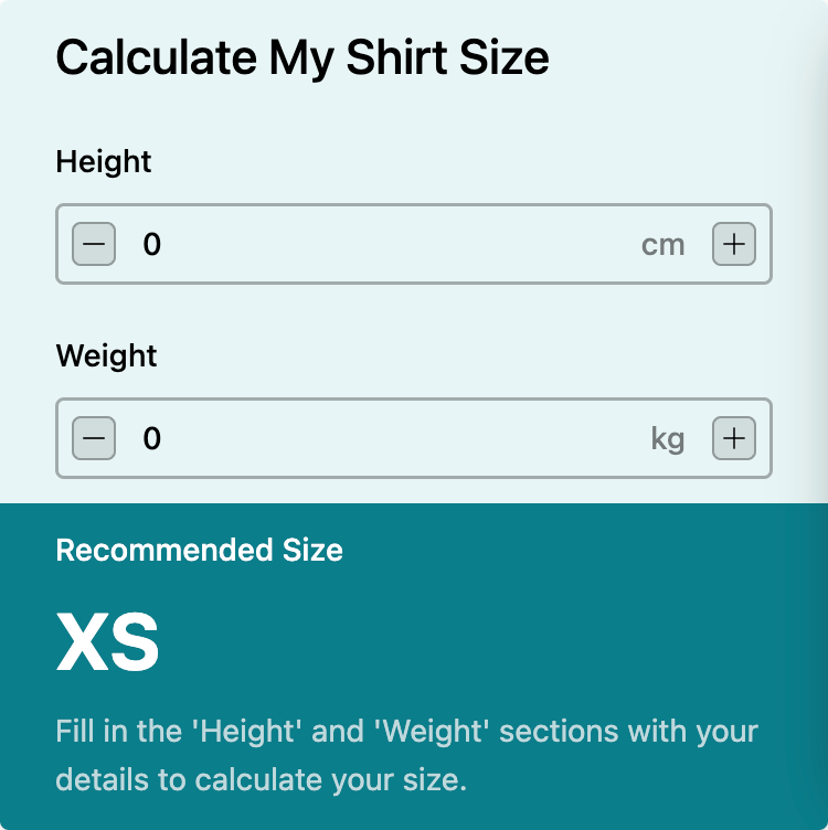 Calculate My Size template - Made by ActiveCalculator