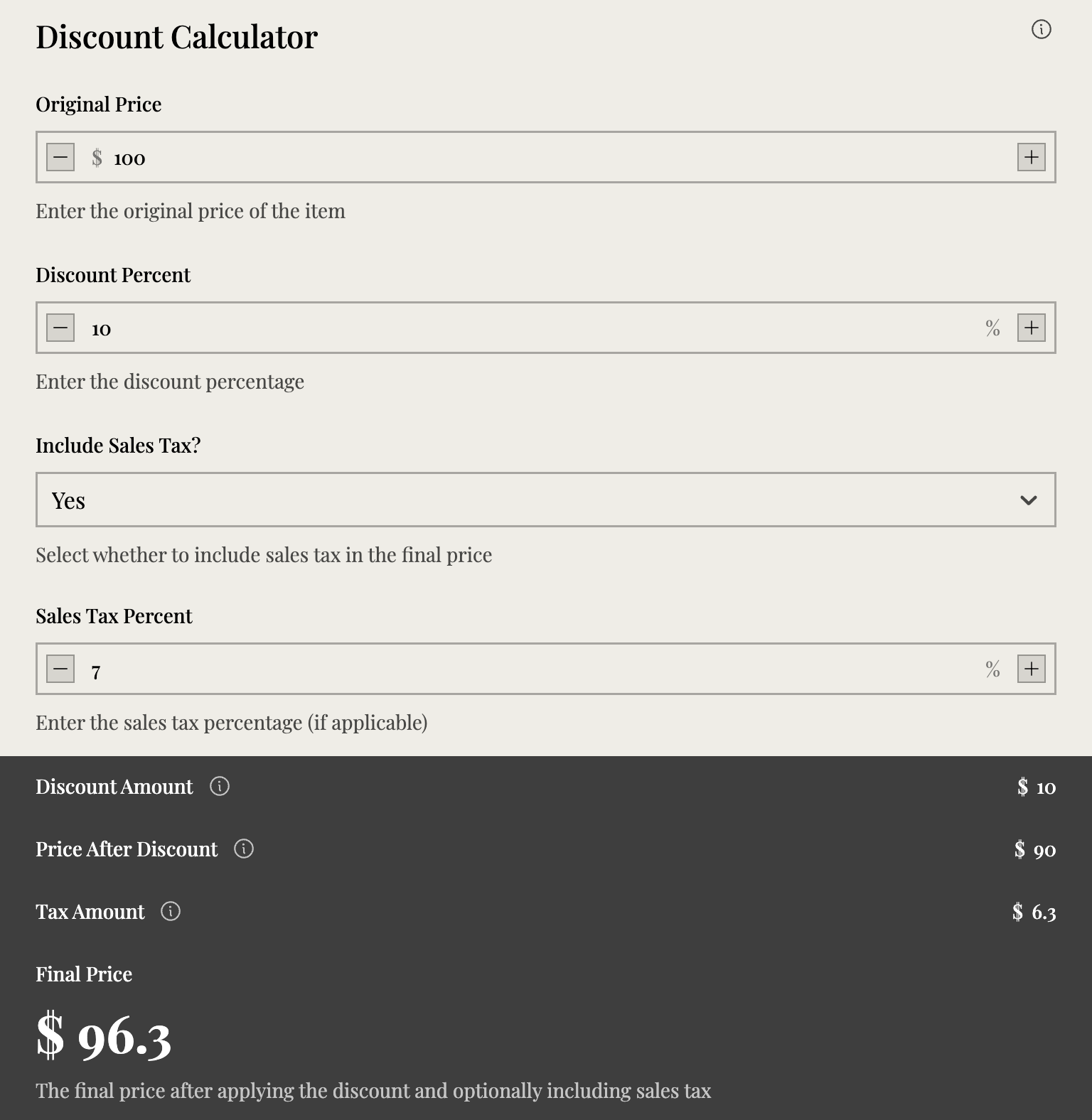 Discount Calculator template - Made by ActiveCalculator