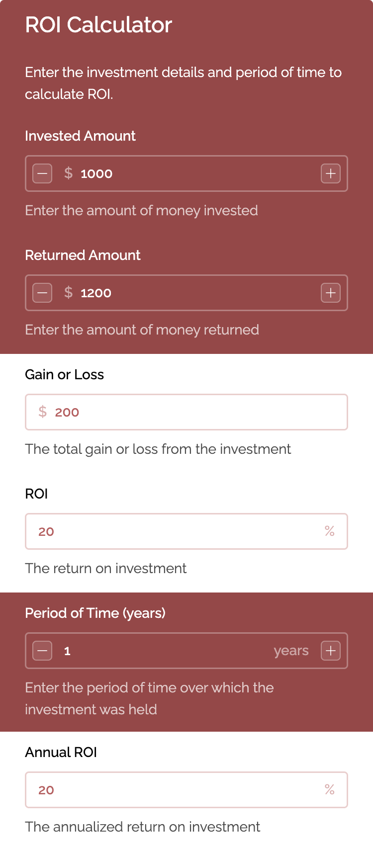 ROI Calculator template - Made by ActiveCalculator